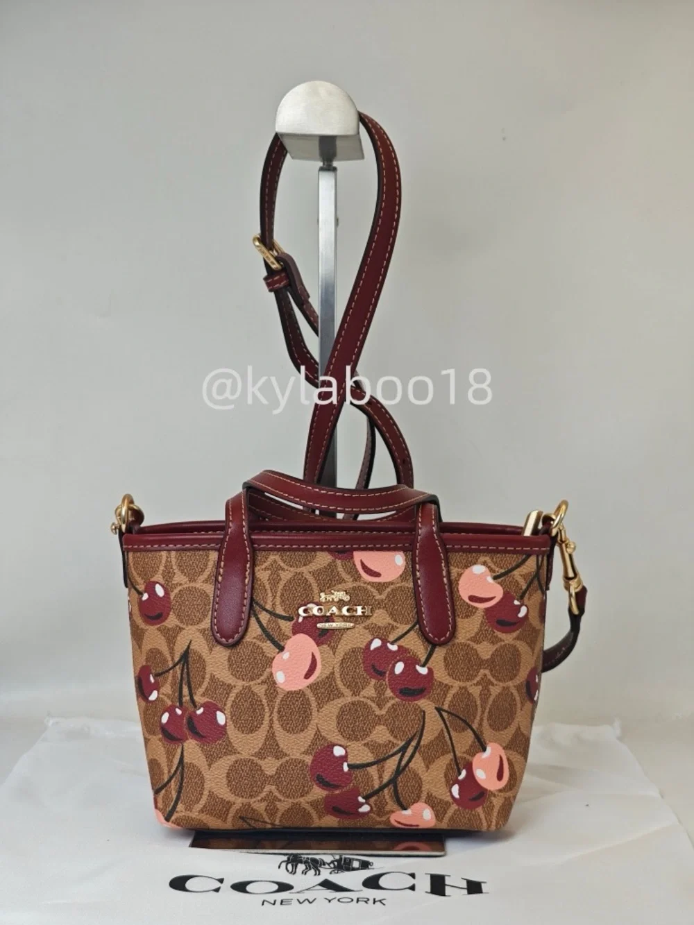Coach Cherry-Print Small Satchel - Brown/Maroon/Pink